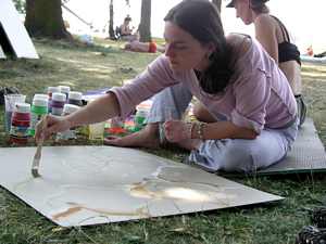 Účastníci workshopů na pláži Ostende