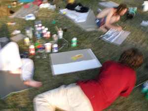 Účastníci workshopů na pláži Ostende