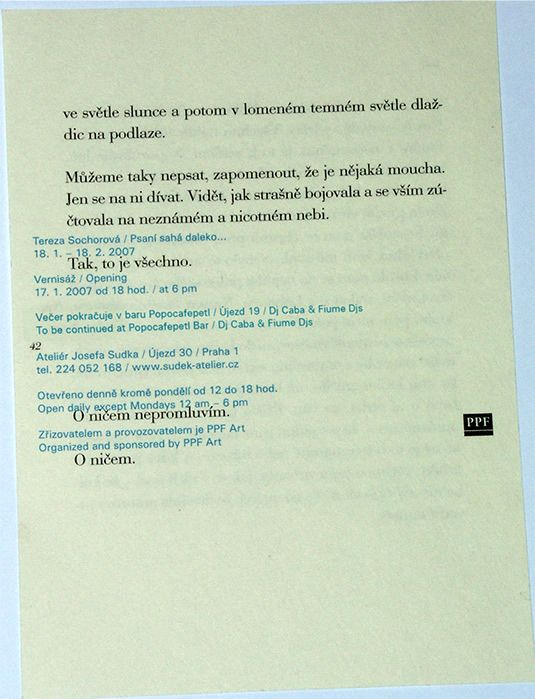 Výstava Terezky Sochorové v Atelieru Josefa Sudka 17.1.2007